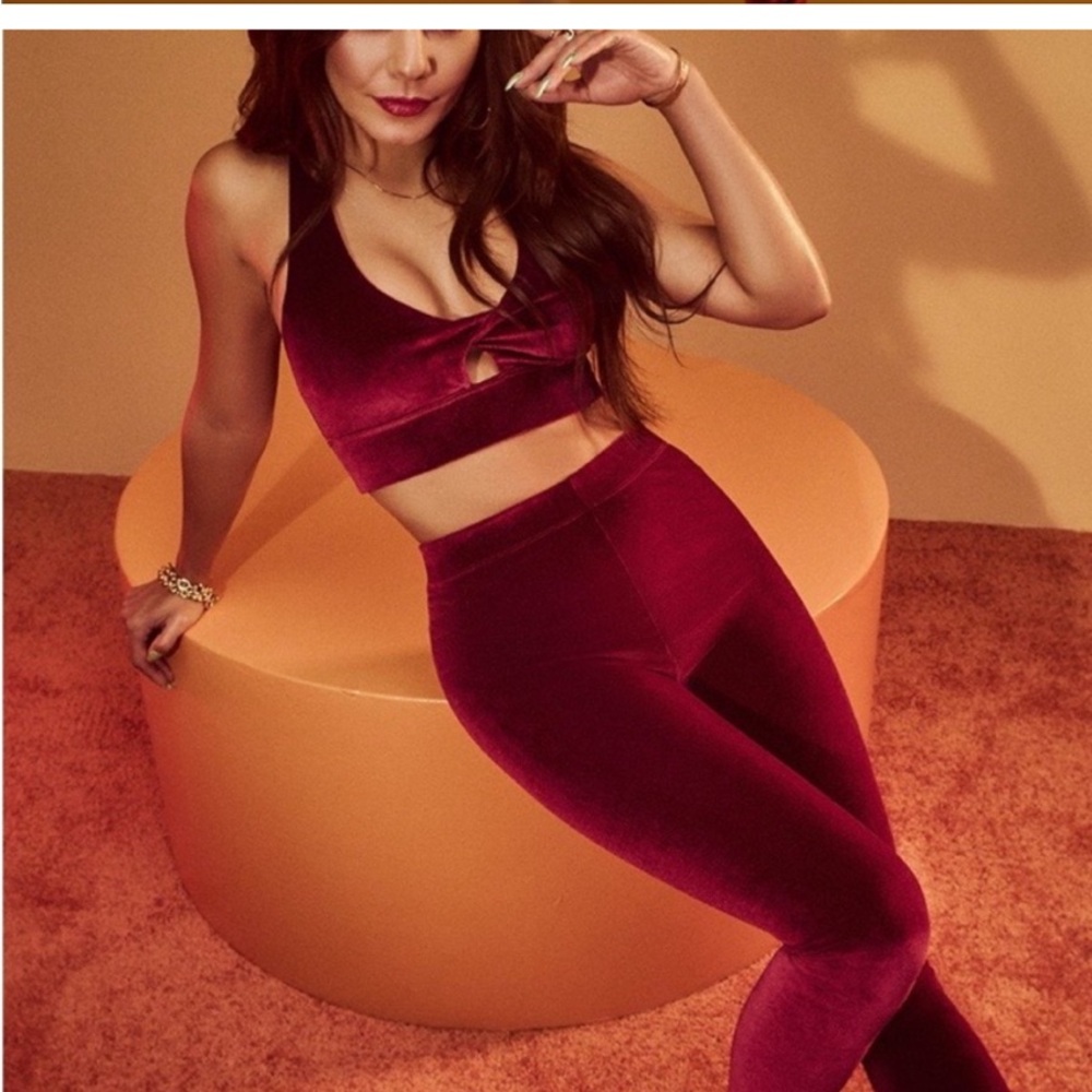 Emma Velvet Burgundy Velour Fabletics leggings